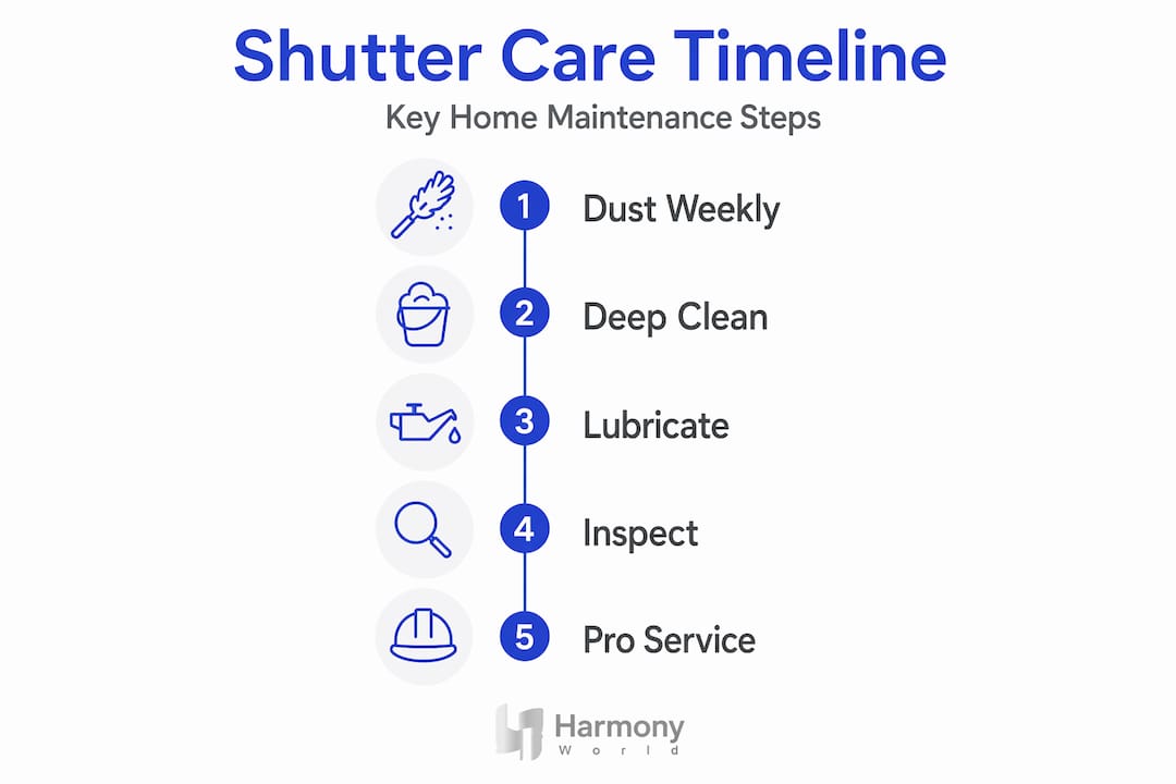 Infographic of shutter maintenance timeline steps