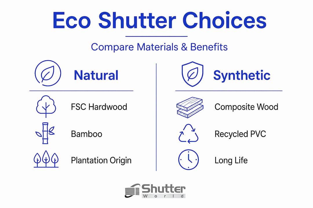 Infographic comparing natural versus synthetic shutter materials