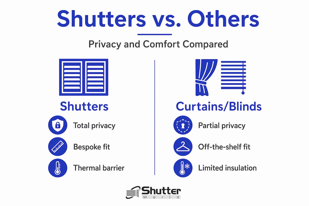 shutter privacy benefits Infographic comparing shutters and other window coverings