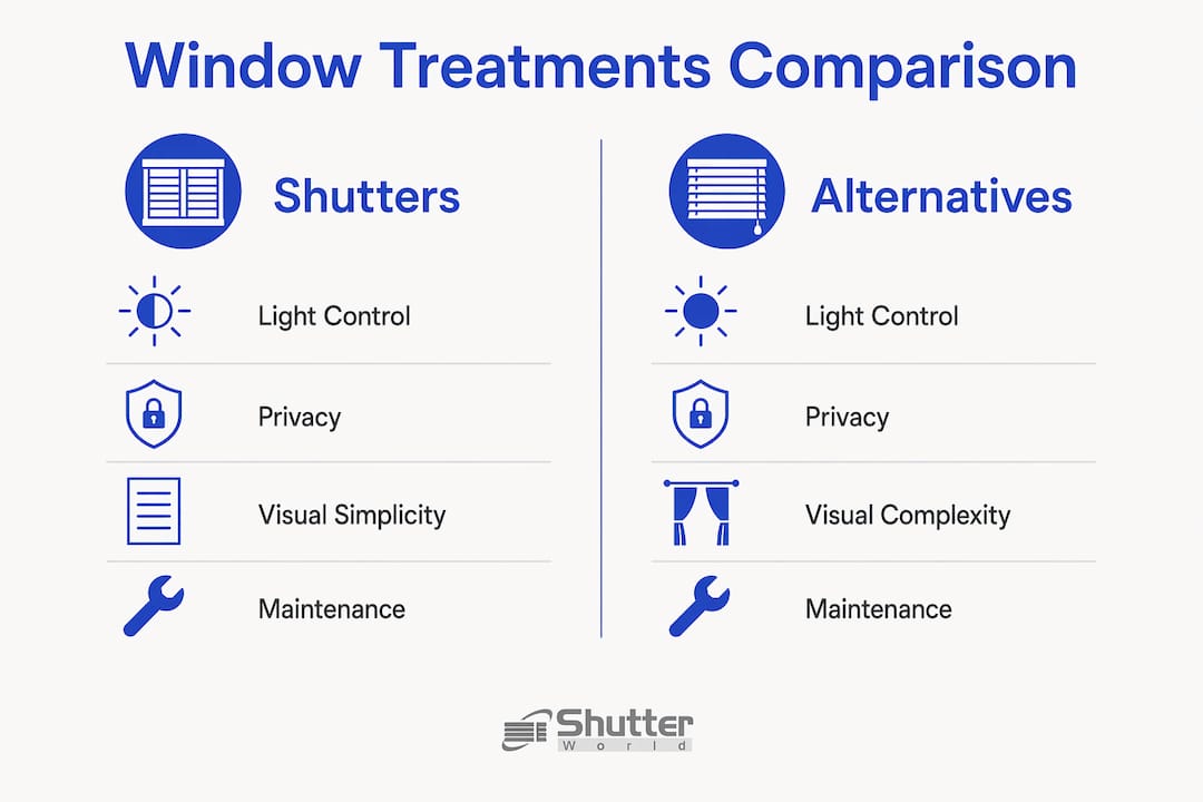 shutters and minimalism Infographic comparing shutters and alternative window treatments