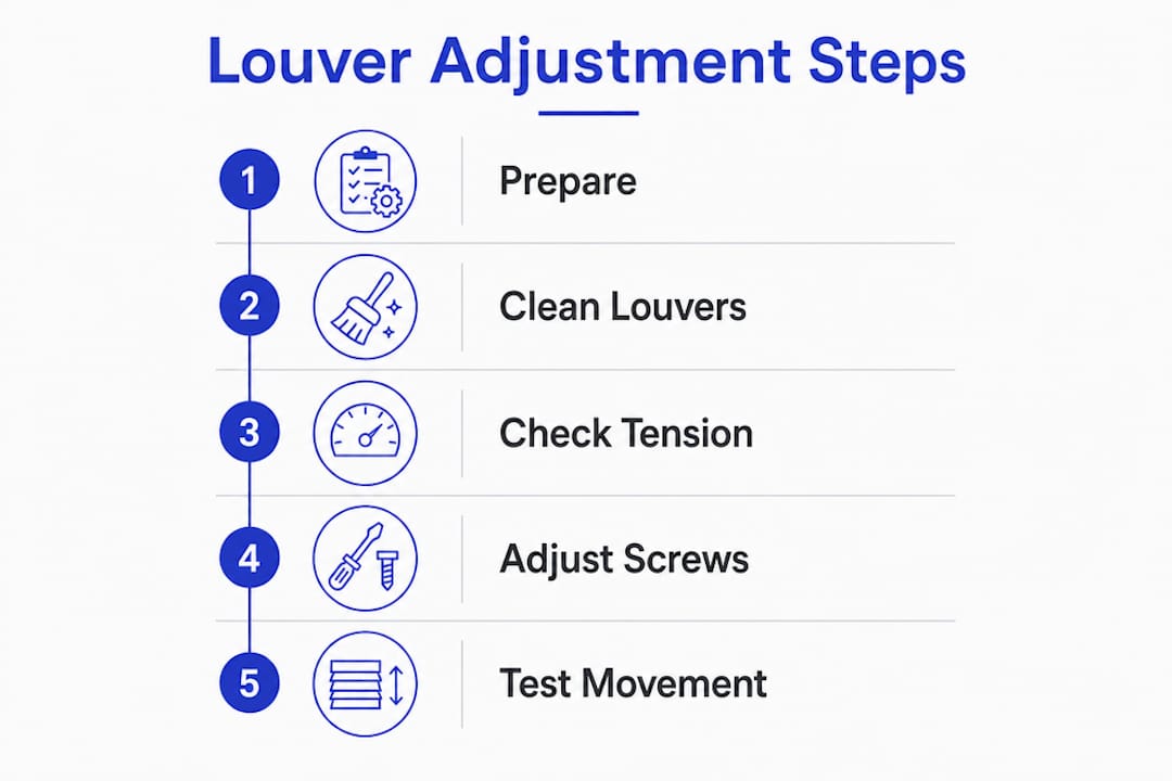 Infographic with five steps to adjust shutter louvers