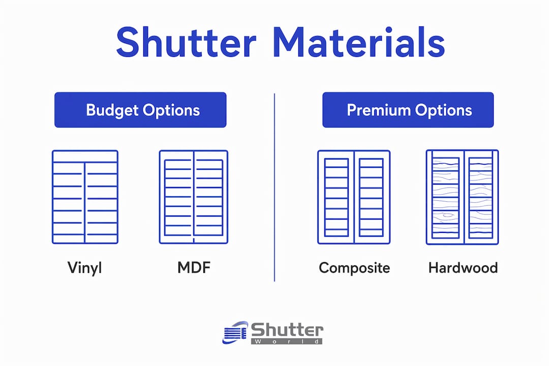 Infographic comparing shutter materials by category