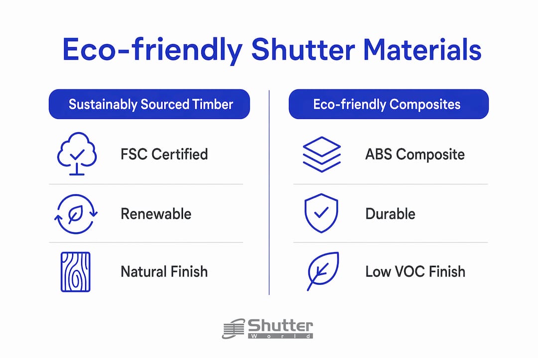 eco-friendly shutter options Infographic comparing timber and composite eco-friendly shutters