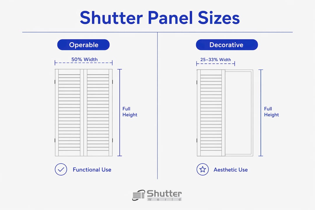 shutter space requirements Infographic comparing operable and decorative shutter panel sizes
