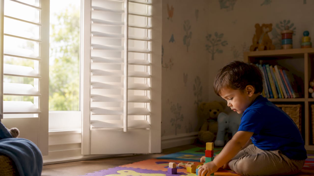 Close-up of cordless shutter panel in nursery room