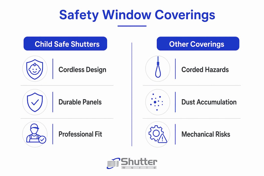 Infographic comparing child safe shutters and other window coverings