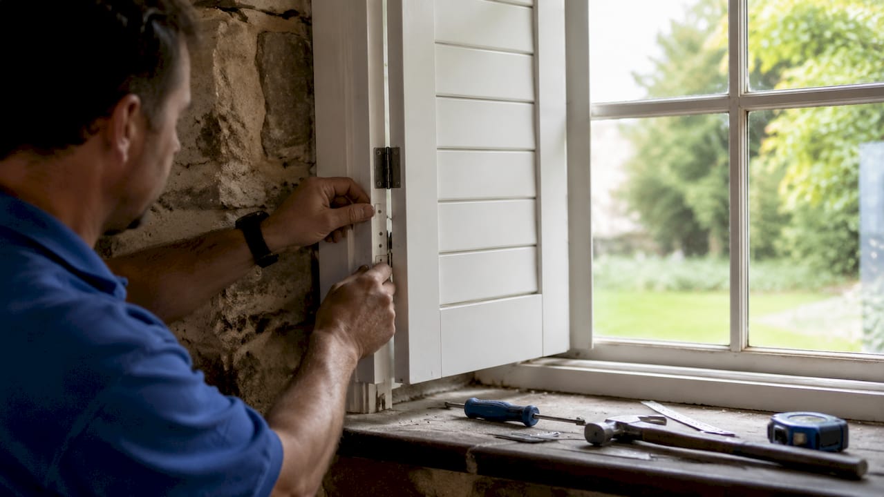Close-up of shutter installation adjustments