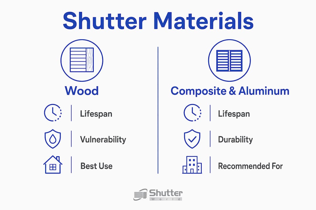 Infographic comparing shutter material benefits