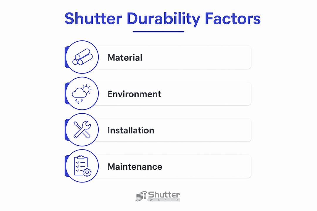 shutter durability factors Infographic showing four key shutter durability factors