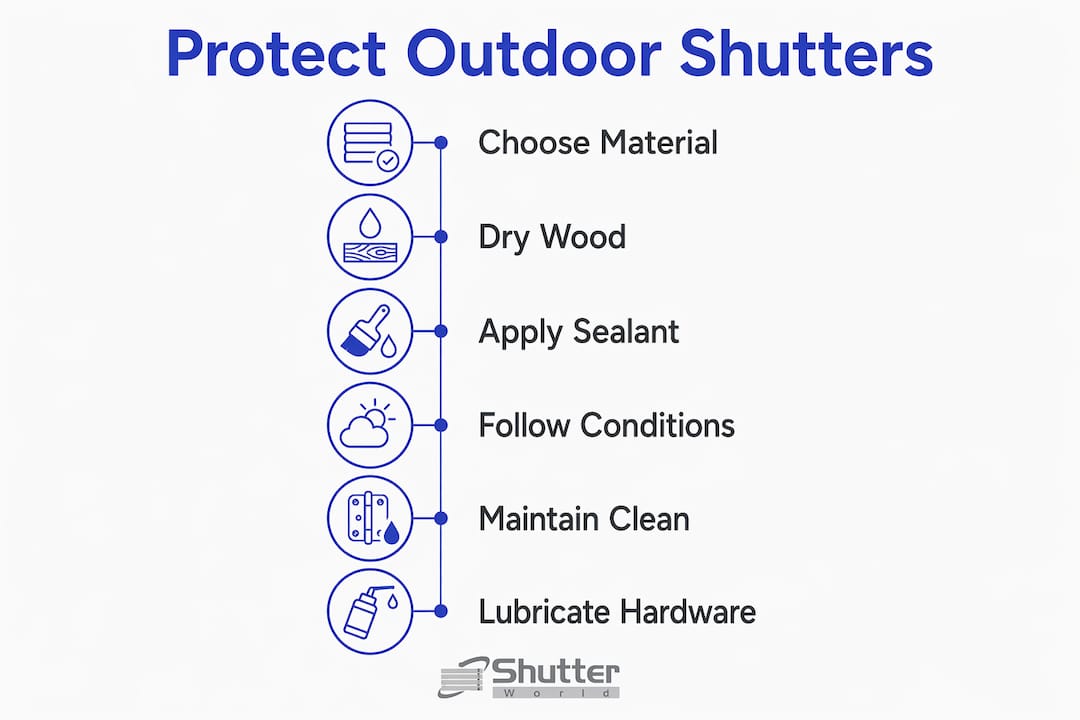 Infographic illustrating steps to protect outdoor shutters