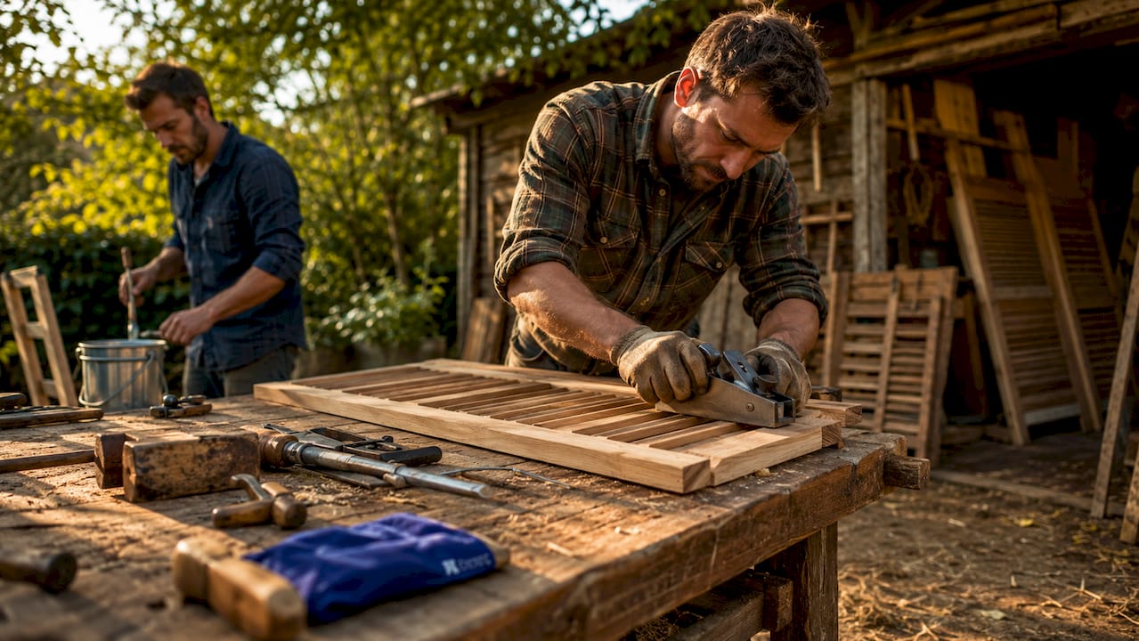 Local UK shutter workshop with craftsmen at work