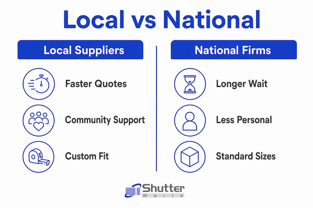 Infographic comparing local and national shutter suppliers