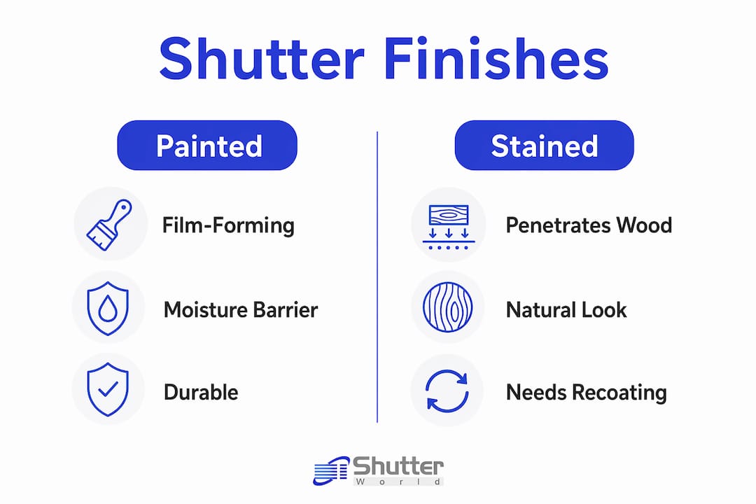 shutter finishes explained Infographic comparing painted and stained shutter finishes