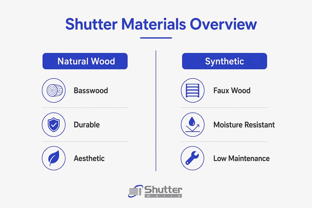 shutter materials explained Infographic comparing natural wood and synthetic shutter materials