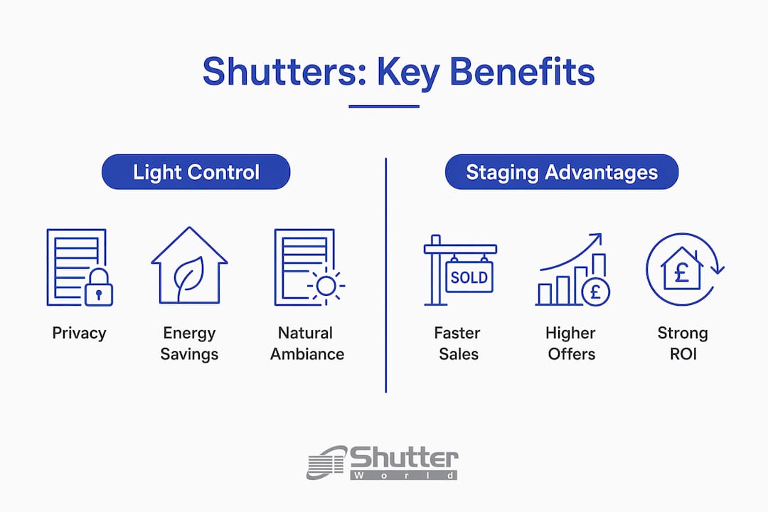 Infographic comparing shutters benefits and staging advantages