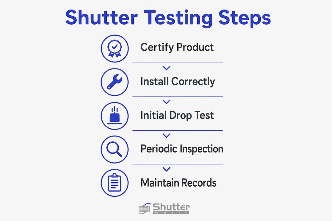 Infographic showing step-by-step shutter testing process