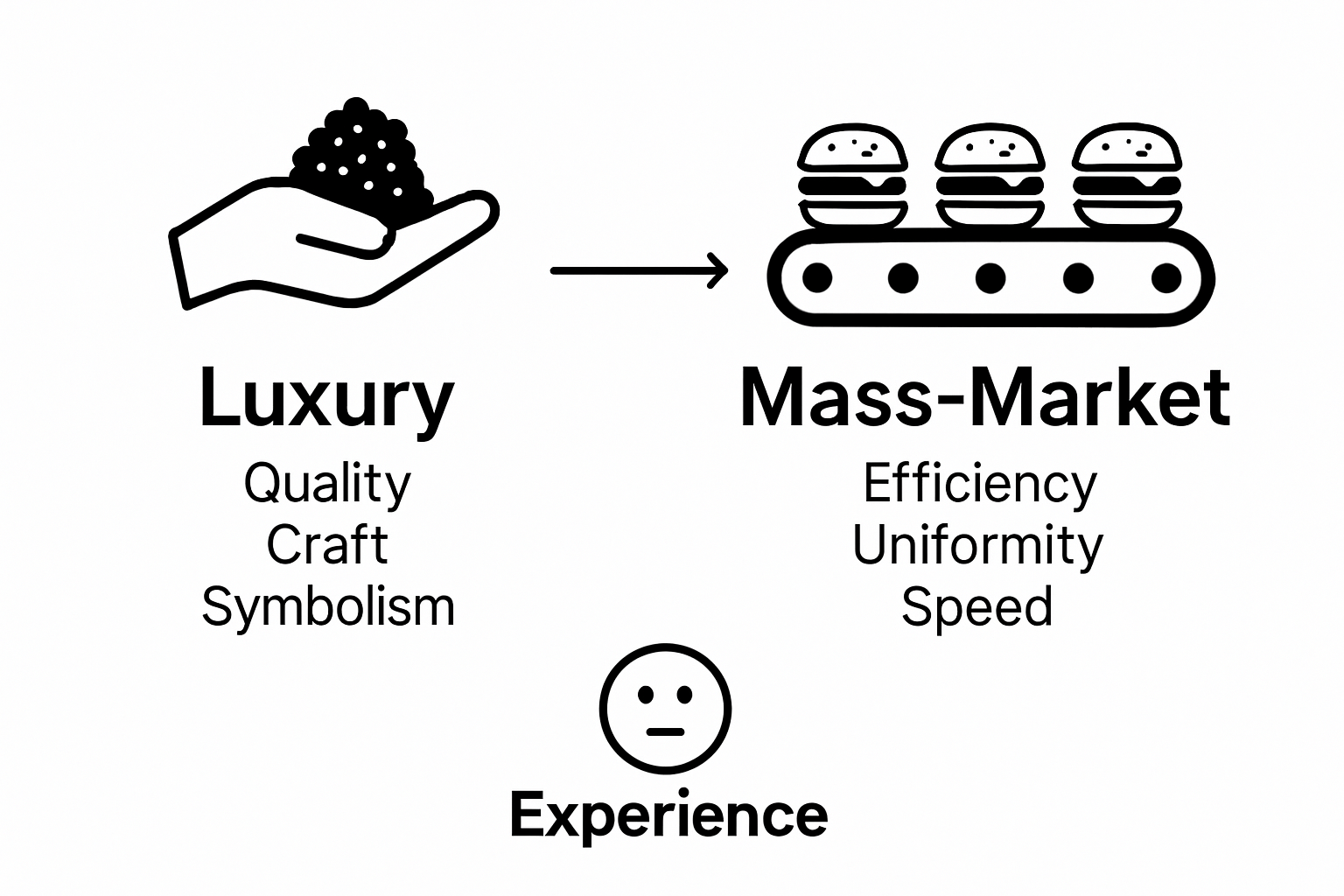 Luxury versus mass-market food comparison infographic
