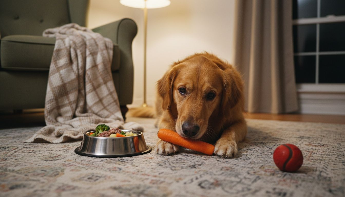 Mon chien a un pelage éclatant, sûrement grâce aux carottes fraîches que je lui prépare à la maison.