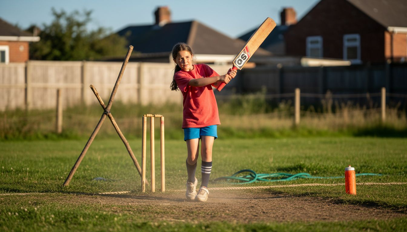 Young girl swinging junior cricket bat