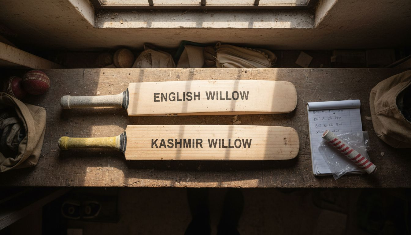 Two cricket bats compared indoors on table