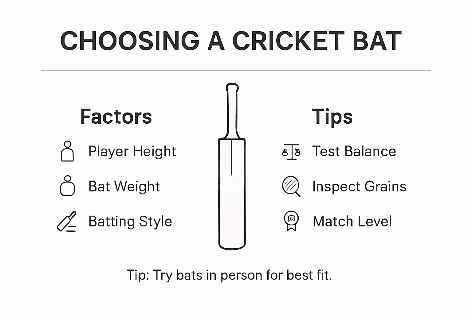 Infographic with simple bat selection factors and tips