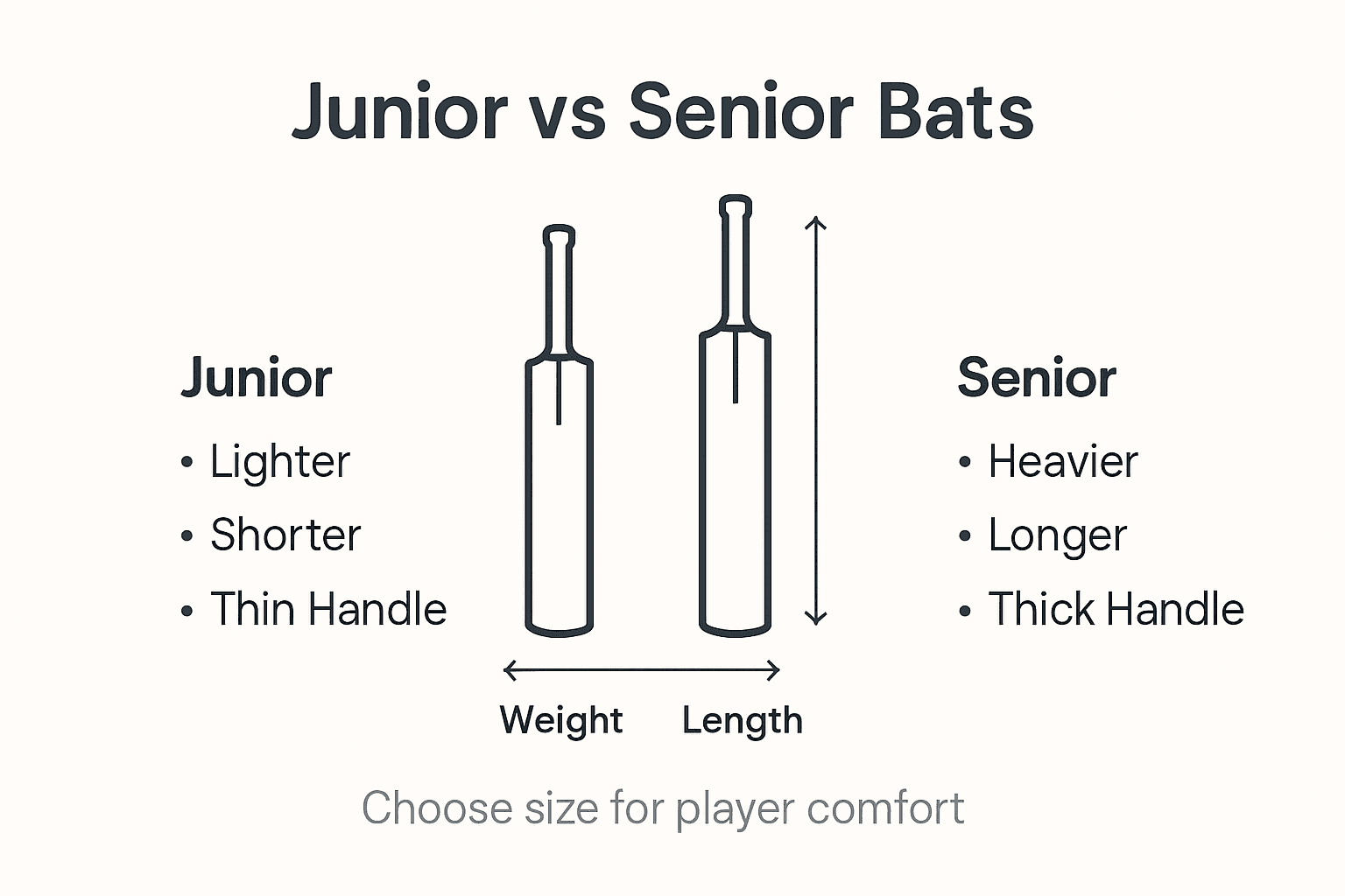 Infographic showing differences junior versus senior bats