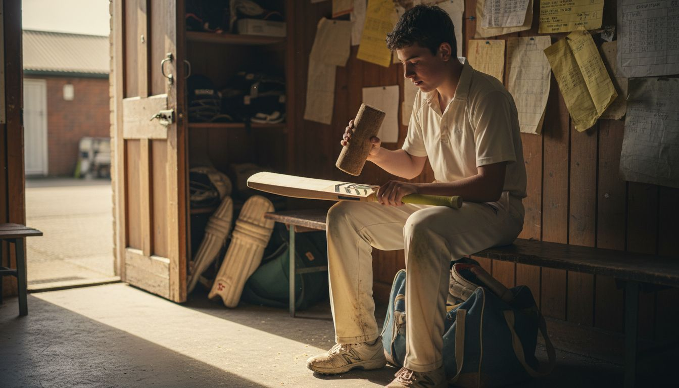 Cricket player knocking in a new bat