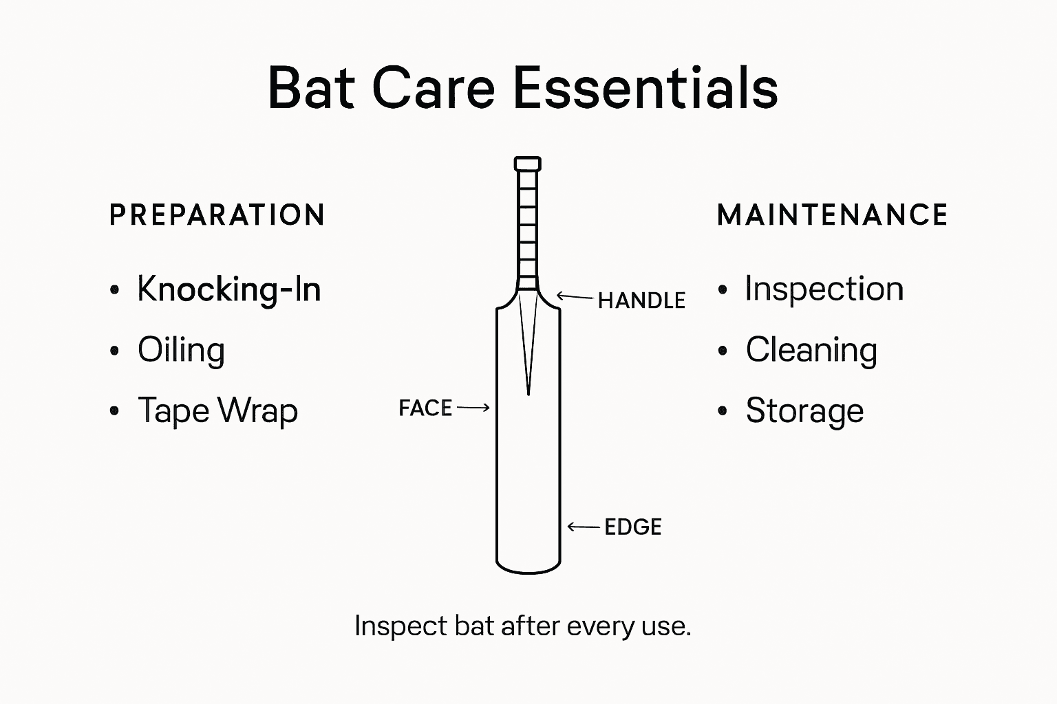 Infographic showing cricket bat care essentials