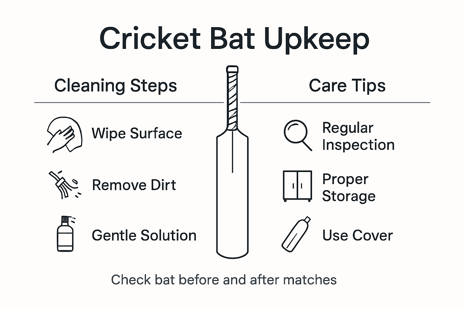 Infographic showing cricket bat cleaning and care