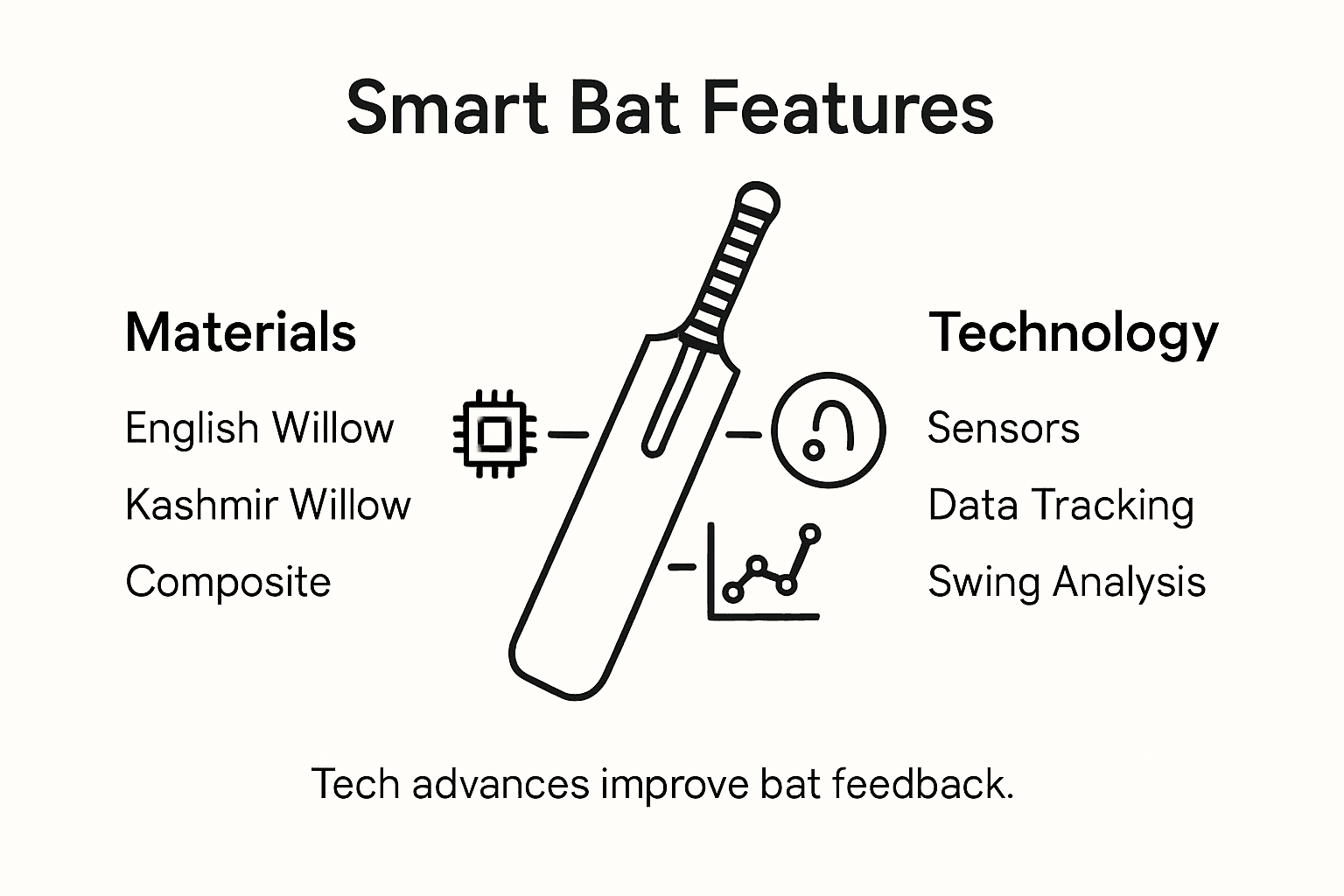 Infographic showing smart bat features and materials