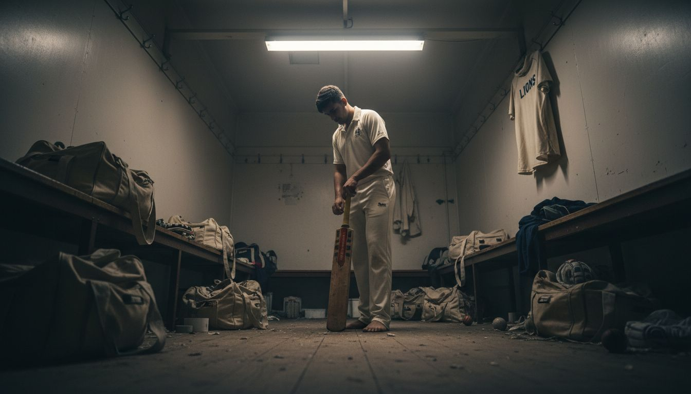 Cricket player checks bat length and fit