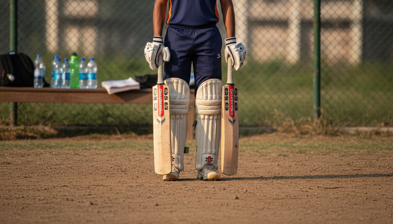 Comparing cricket bat edge thickness on pitch