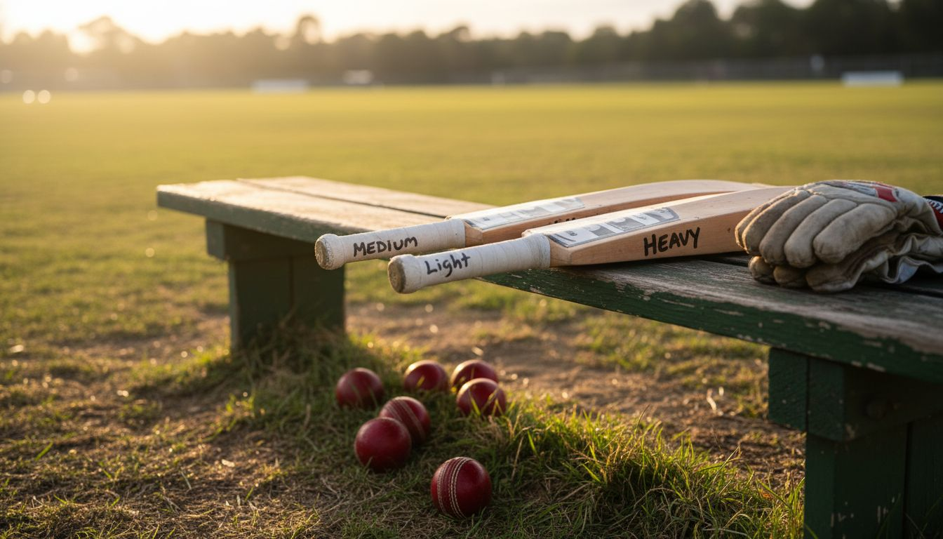 Three bats showing weight categories