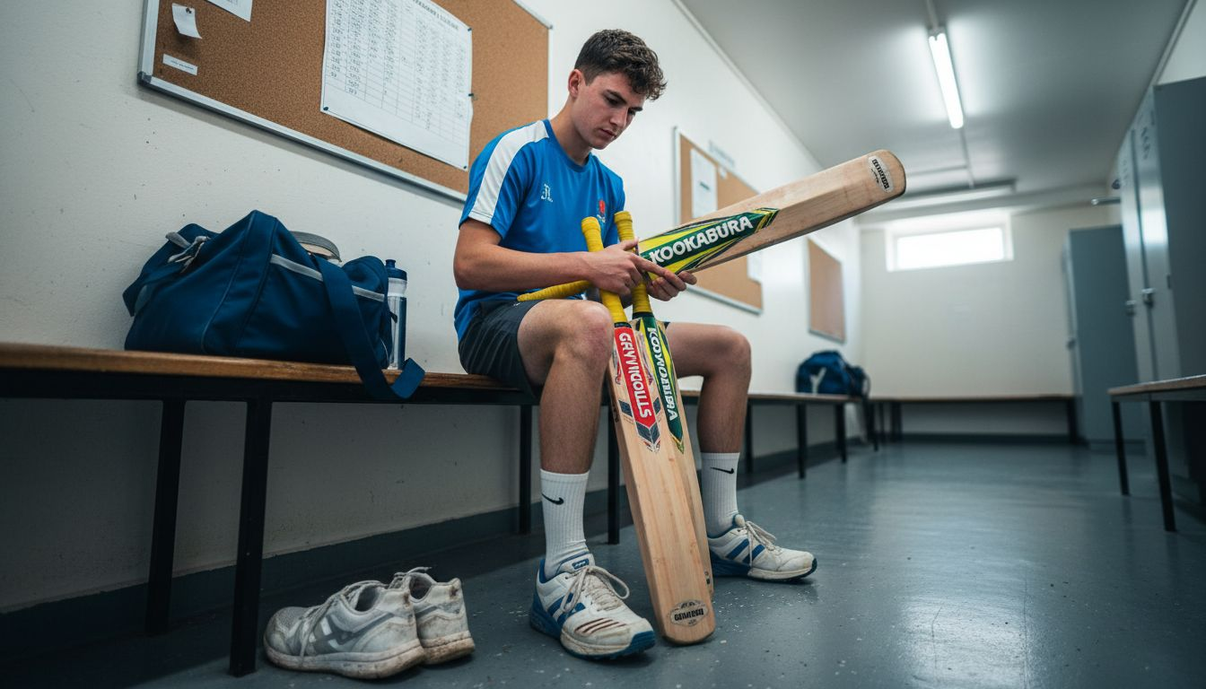 Cricketer comparing cricket bat brands