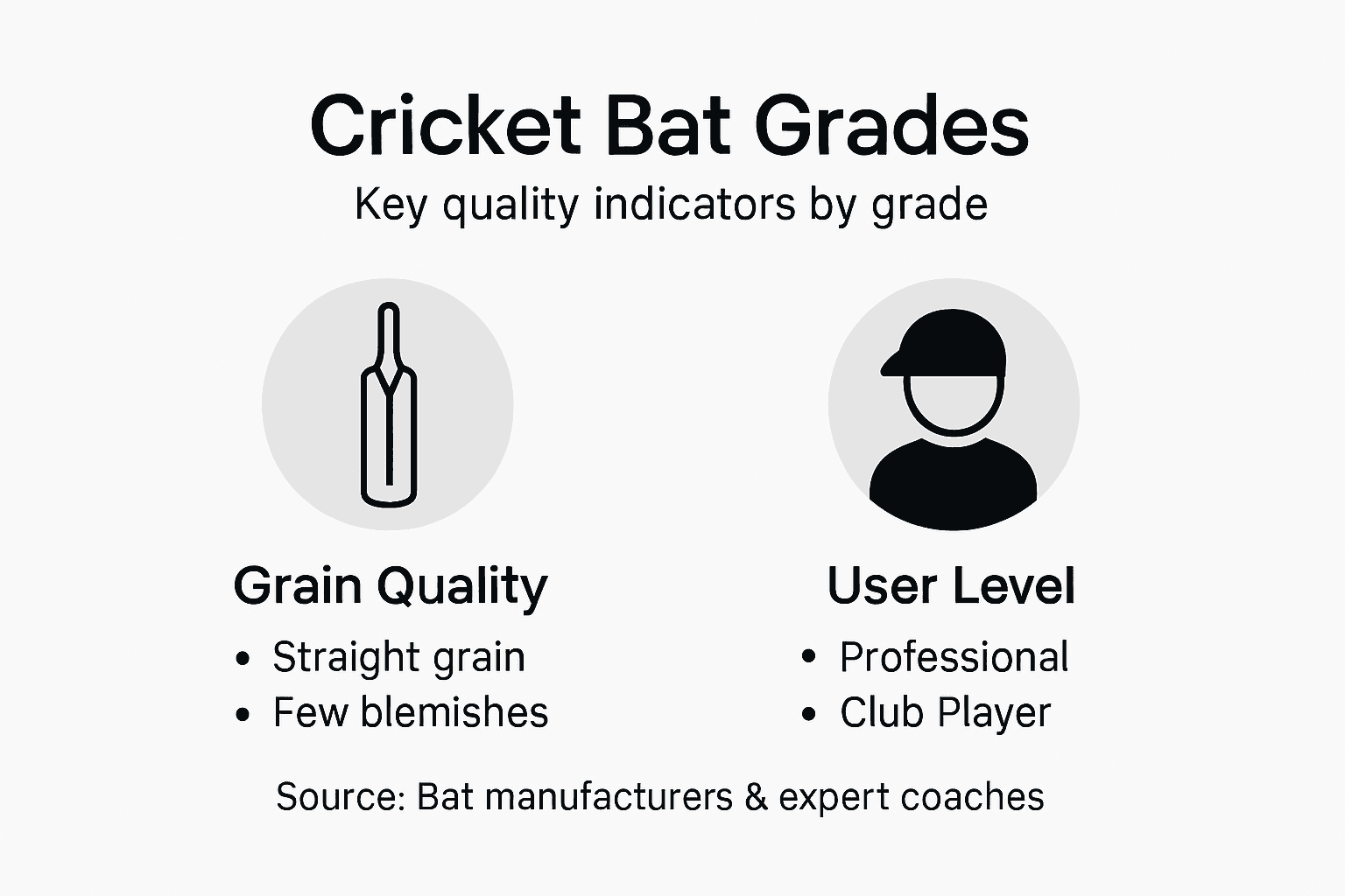 Infographic comparing cricket bat grades and qualities