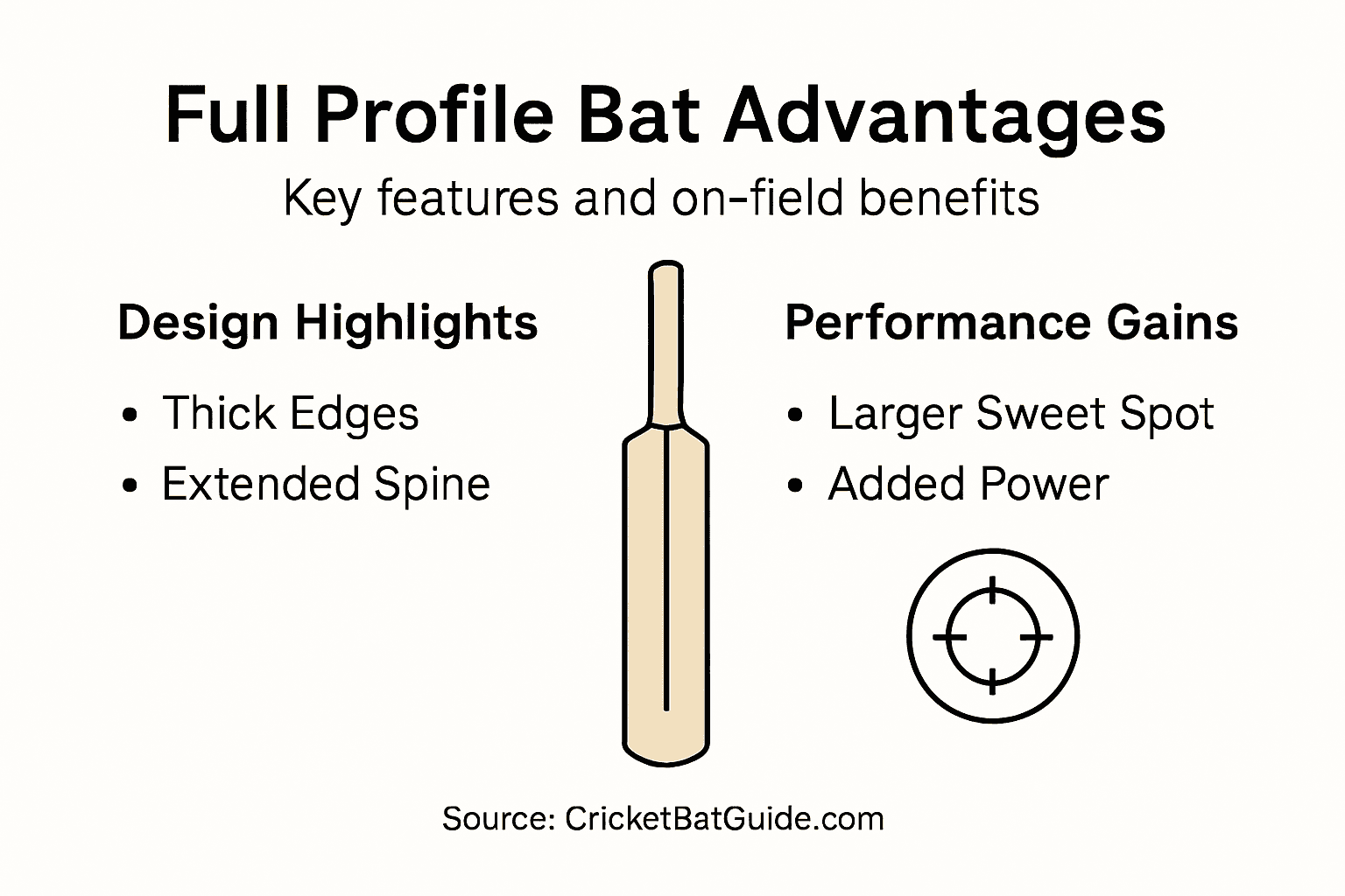 Infographic showing full profile bat design and benefits