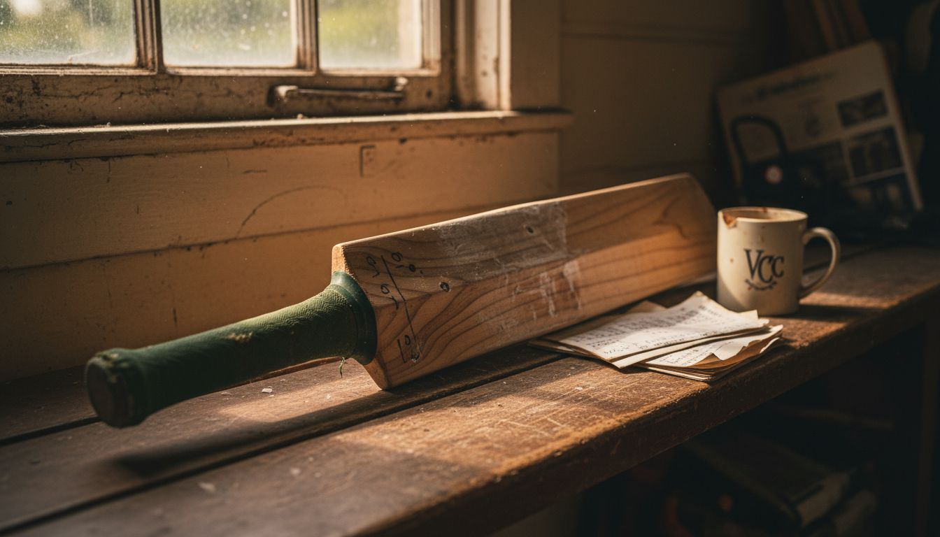 Close up of cricket bat wood grain