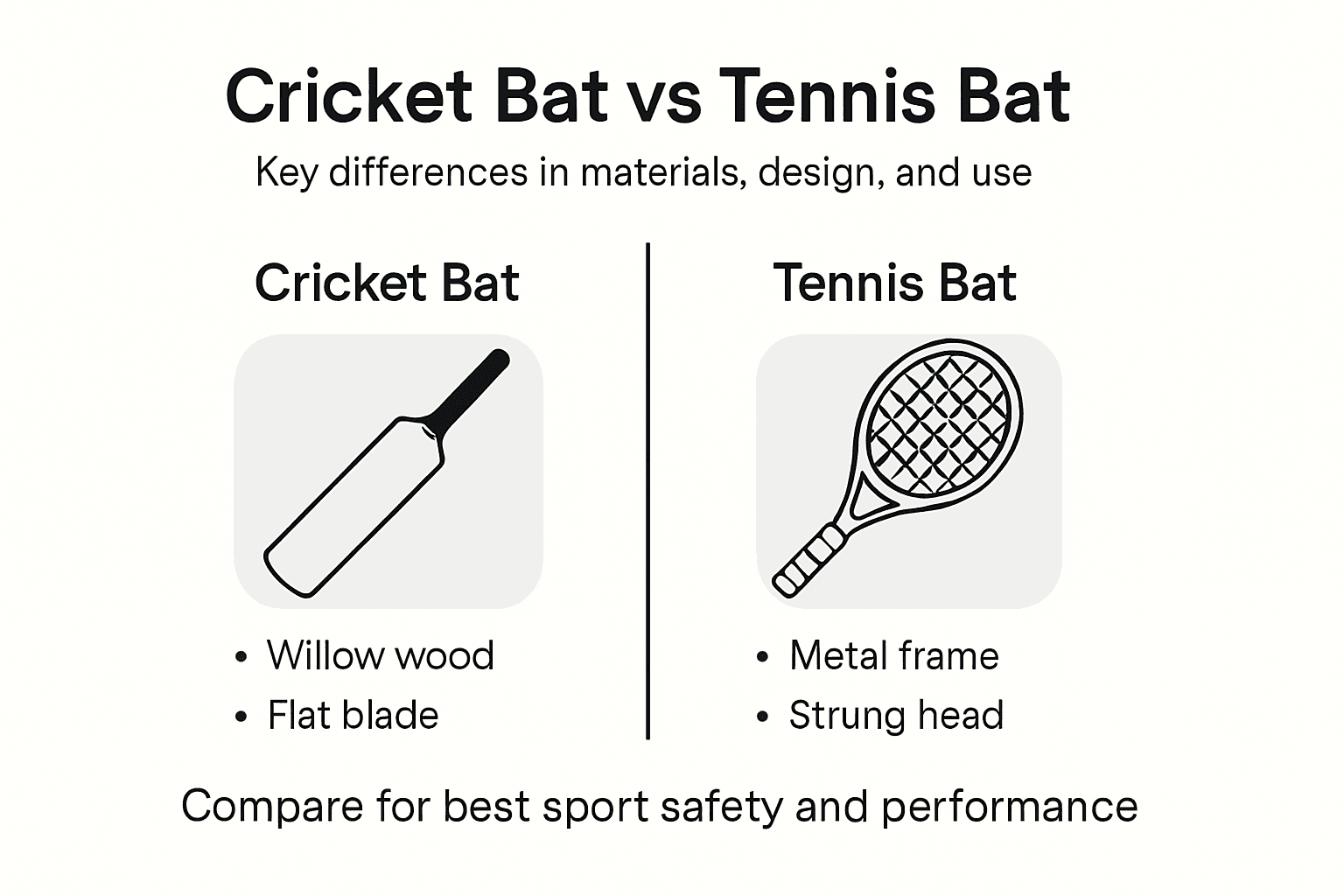 Infographic comparing cricket and tennis bat features