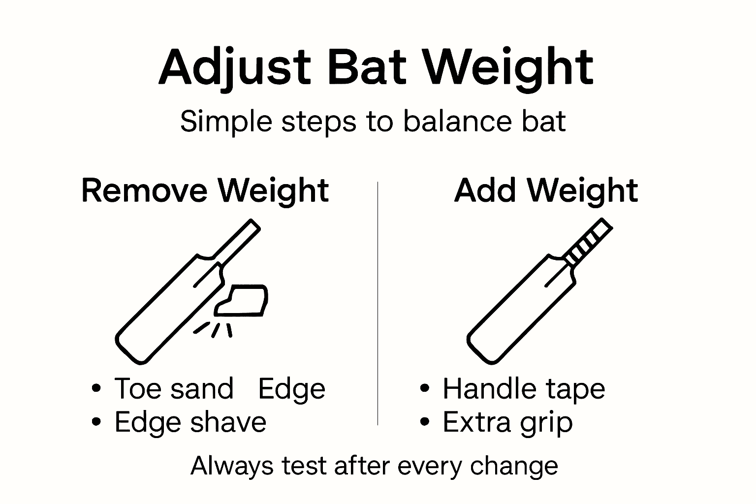 Infographic cricket bat weight and balance steps