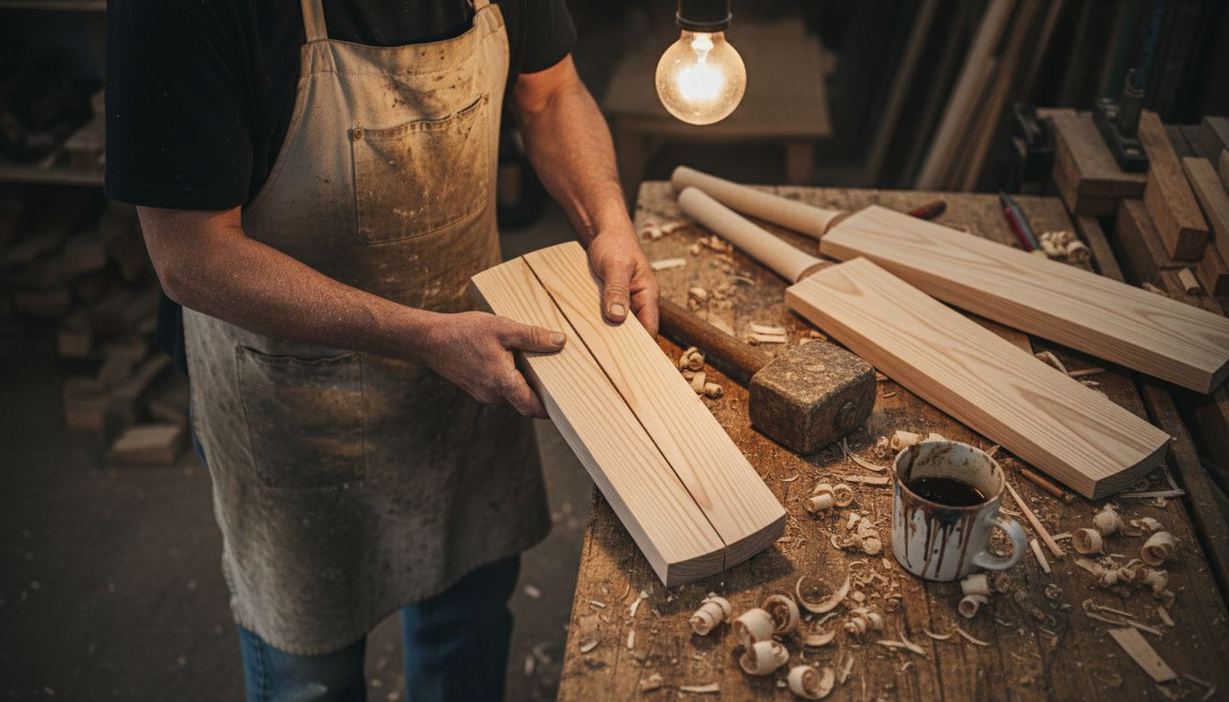 Craftsman examines willow cricket bat wood grain