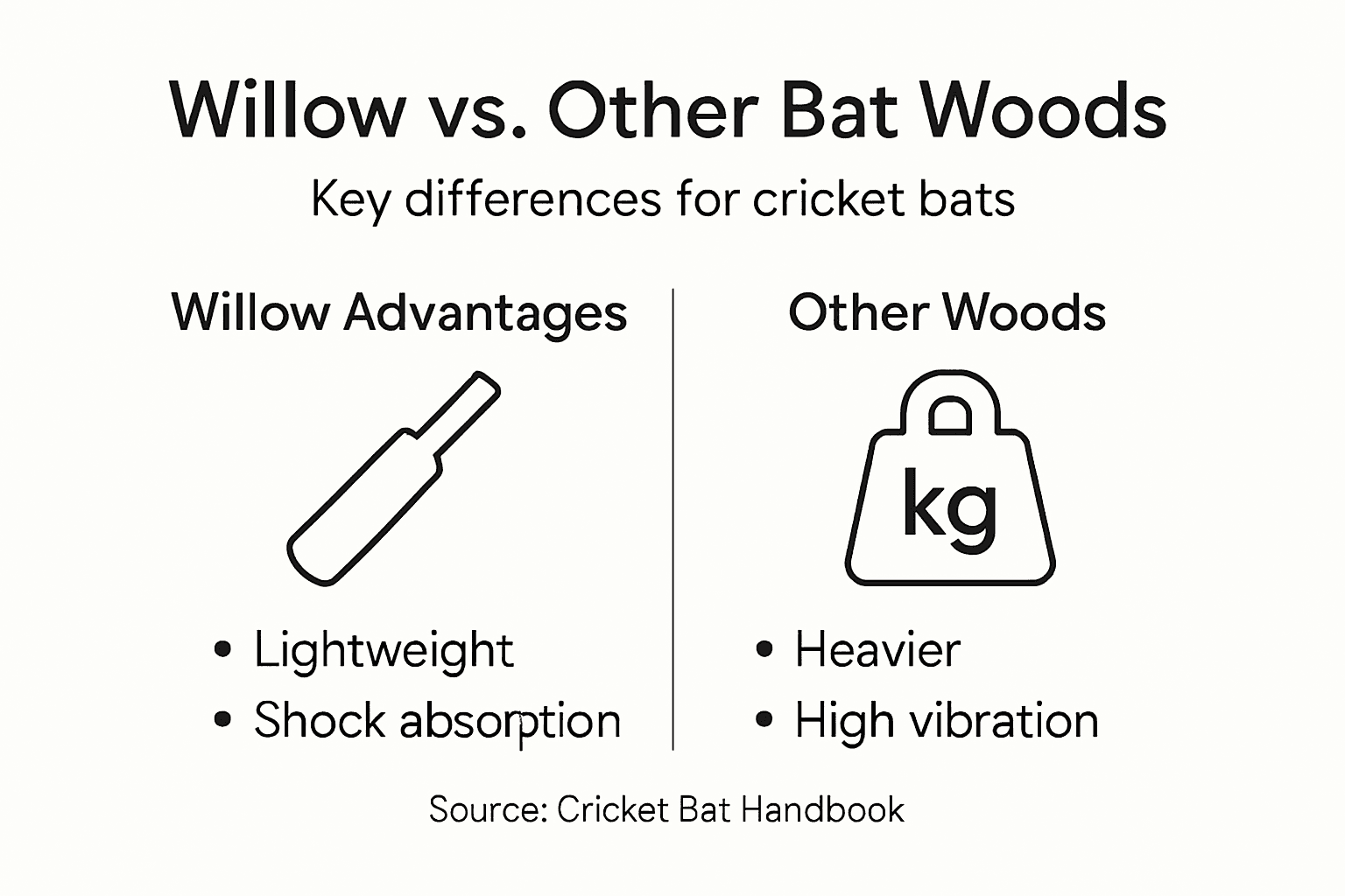 Infographic comparing willow and other bat woods