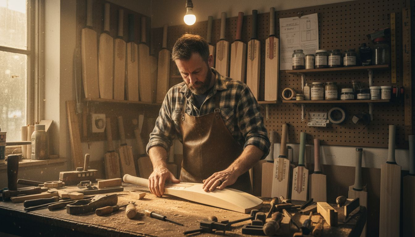 Bat maker crafting cricket bat
