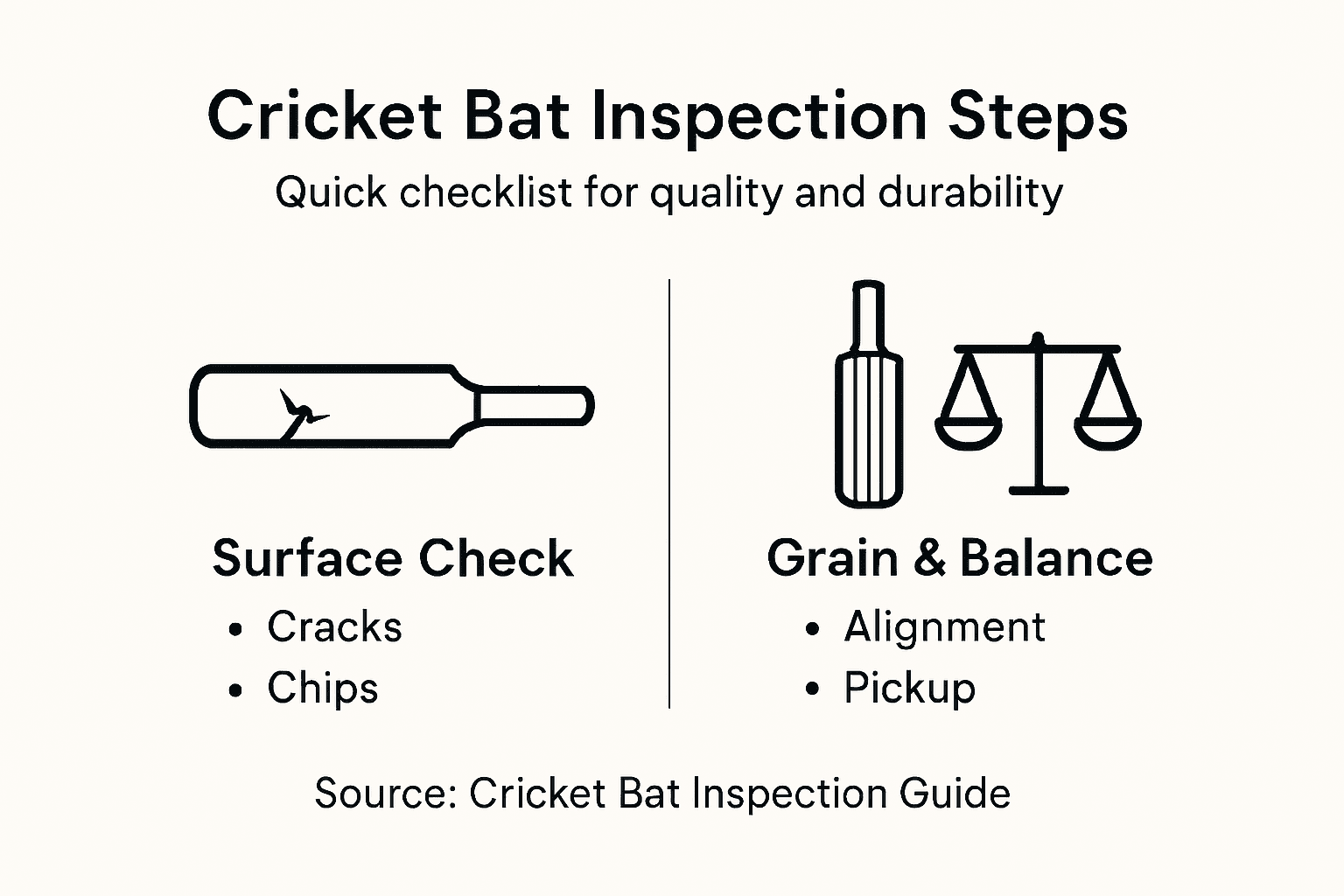 Infographic showing cricket bat inspection steps