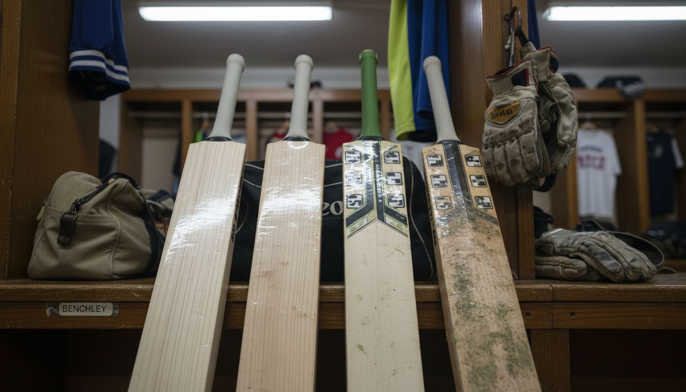 English willow bats comparison locker room scene