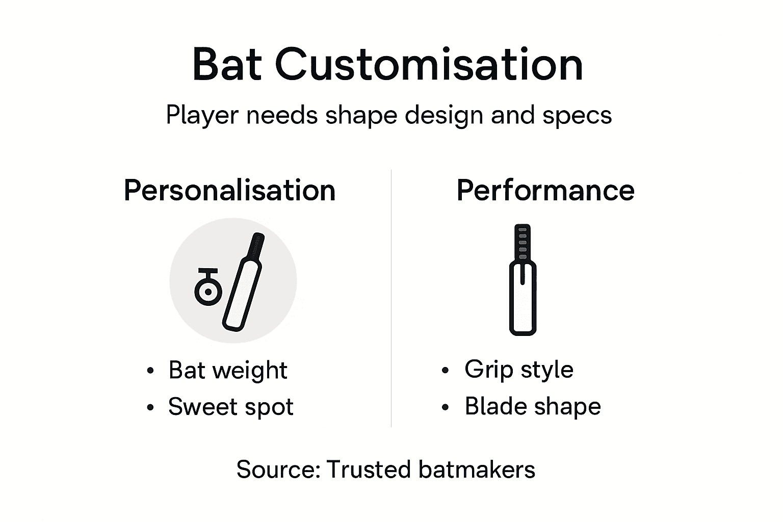 Custom bat design infographic with features
