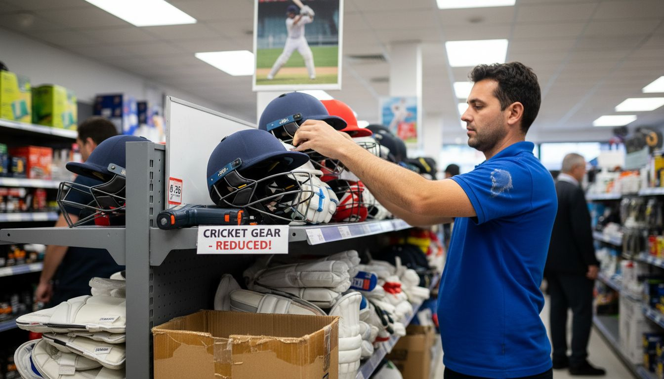 Shop display with cricket protective gear