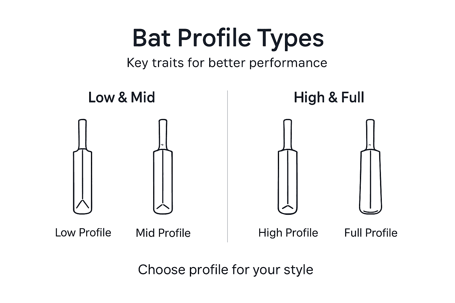 Infographic showing cricket bat profile types