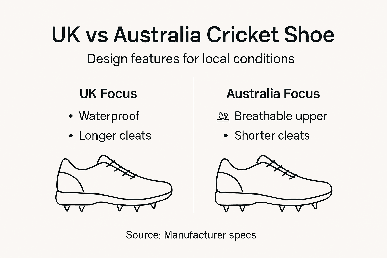 Infographic comparing UK and Australian cricket shoe designs
