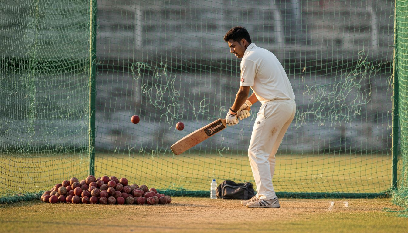 Cricketer using bat gently in net session