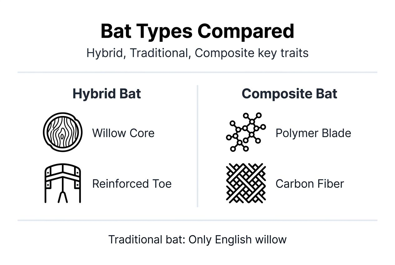 Infographic comparing cricket bat types and features